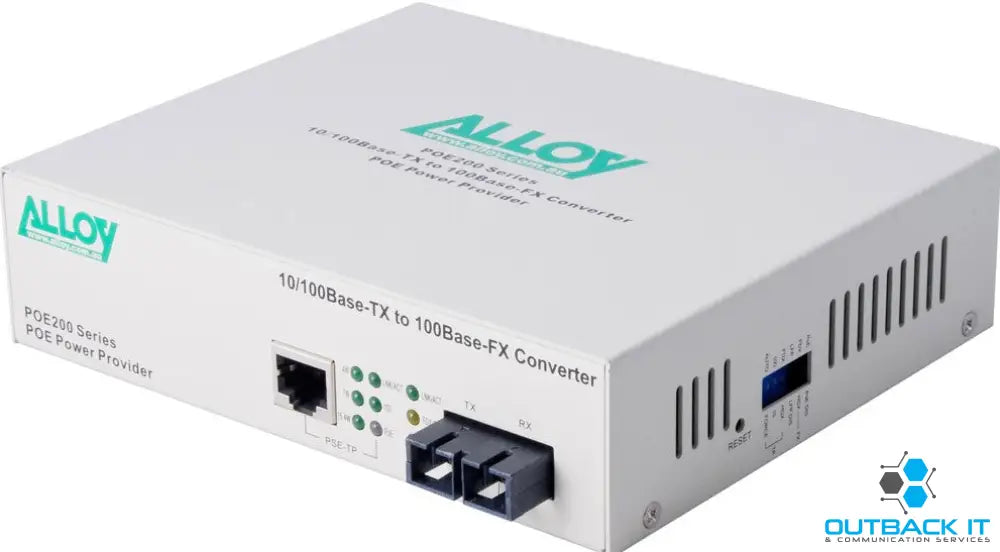 Alloy POE200SC PoE PSE Fast Ethernet Media Converter has a 10/100Mbps PoE RJ-45 port and a SC terminated multimode
