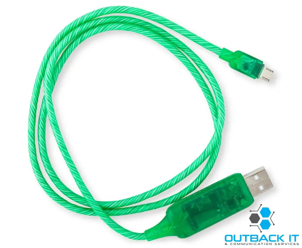 Astrotek 1m LED Light Up Visible Flowing Micro USB Charger Data Cable Green Charging Cord for Samsung LG Android Mobile