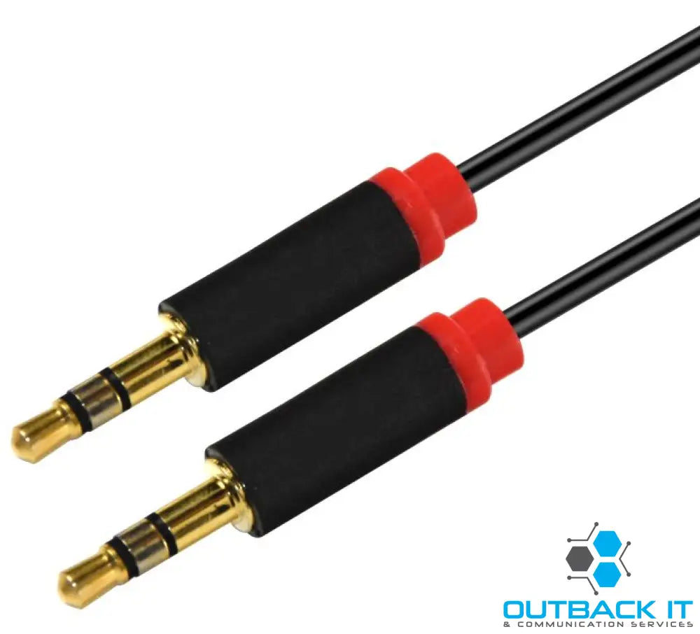 Astrotek 1m Stereo 3.5mm Flat Cable Male to Male Black with Red Mold - Audio Input Extension Auxiliary Car Cord Other