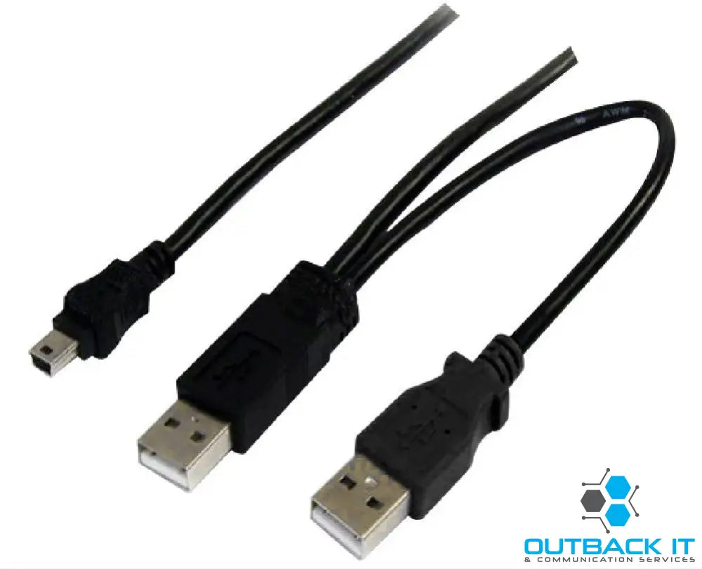 Astrotek USB 2.0 Y Splitter Cable - Type A Male to Mini B 5 pins 1m + USB Type A Male 2m Black Colour Power Adapter Hub