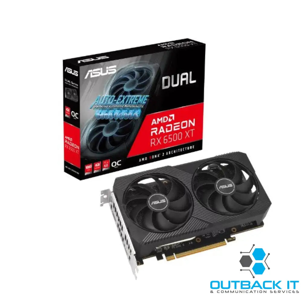 ASUS AMD Radeon DUAL-RX6500XT-O4G-V2 RX 6500 XT V2 OC Edition 4GB GDDR6 with two powerful Axial-tech fans and a 2-slot