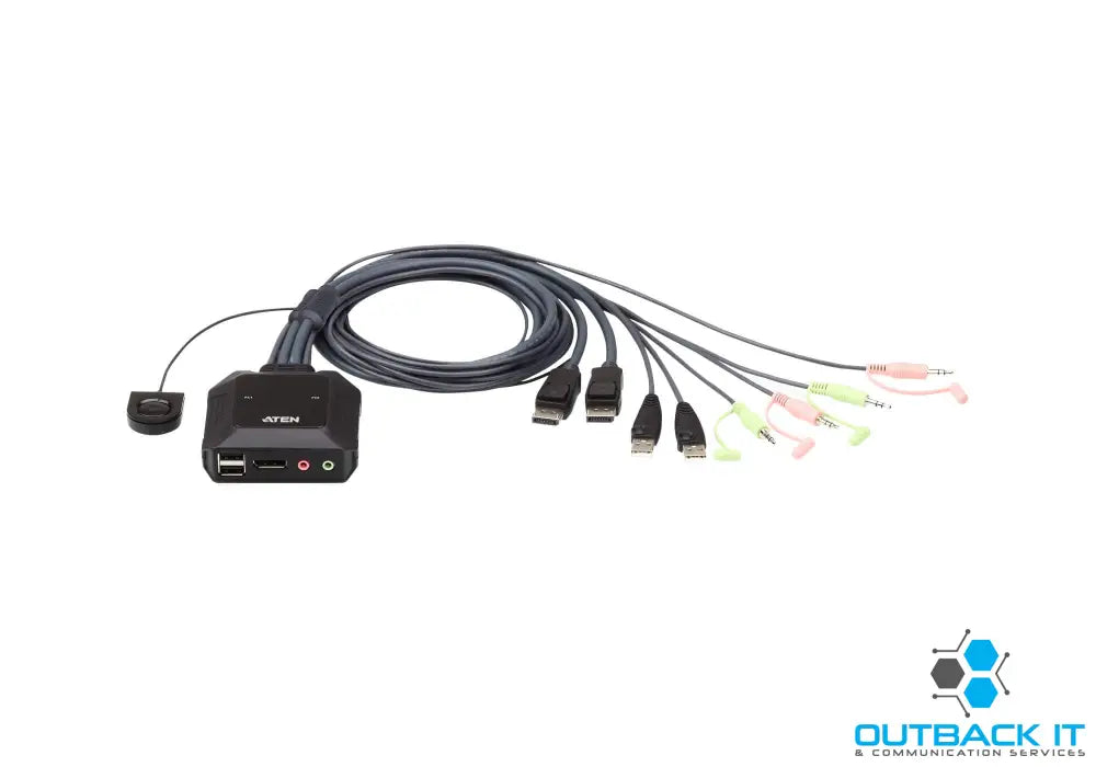 Aten Compact KVM Switch 2 Port Single Display Display Port w/ Audio Remote Port Selector USB Hot-Plugging Desktop KVM