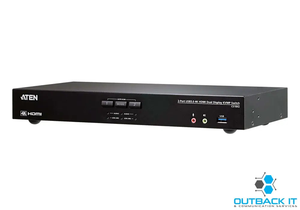 Aten Desktop KVMP Switch 2 Port Dual Display 4k HDMI w/ audio Cables Included 2x USB Port Selection Via Front Panel