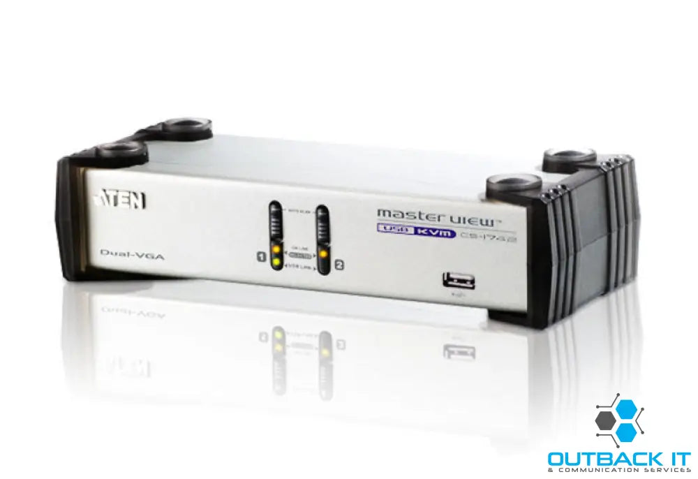 Aten Desktop KVMP Switch 2 Port Dual Display VGA w/ audio 2x Custom KVM Cables Included 2x USB Port Selection Via Front