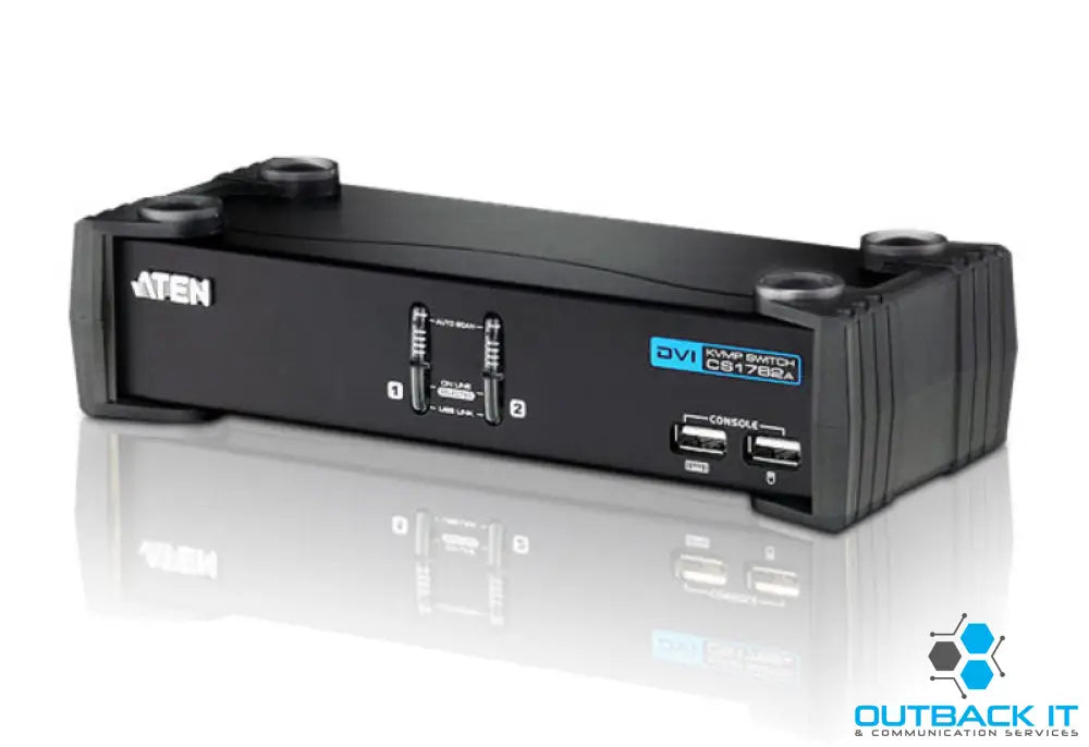 Aten Desktop KVMP Switch 2 Port Single Display DVI w/ audio 2x Custom KVM Cables Included 2x USB Port Selection Via