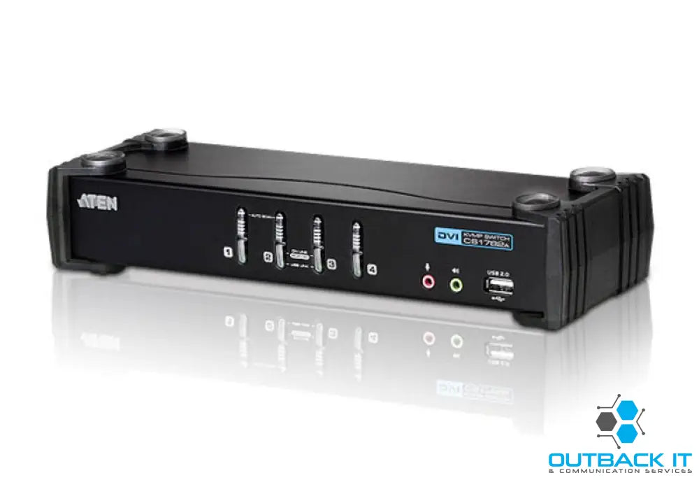 Aten Desktop KVMP Switch 4 Port Single Display DVI w/ audio 4x Custom KVM Cables Included 2x USB Port Selection Via