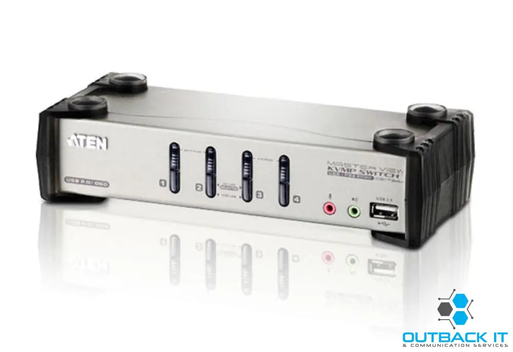 Aten Desktop KVMP Switch 4 Port Single Display VGA w/ audio & OSD 4x Custom KVM Cables Included 2x USB Port Selection