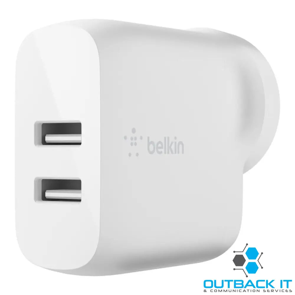 Belkin BoostCharge 24W Dual USB-A Wall Charger - White (WCB002auWH) 2xUSB-A (12W) Dual Port Fast charger Safe &