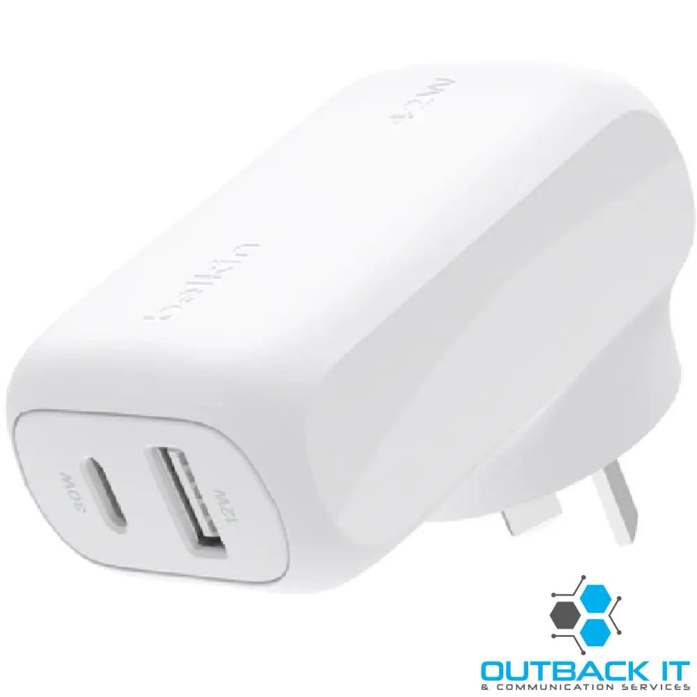 Belkin BoostCharge 42W USB-C PD 3.0 PPS Dual Wall Charger - White (WCB009auWH) 30W USB-C 12W USB-A Dynamic Power,Safe &