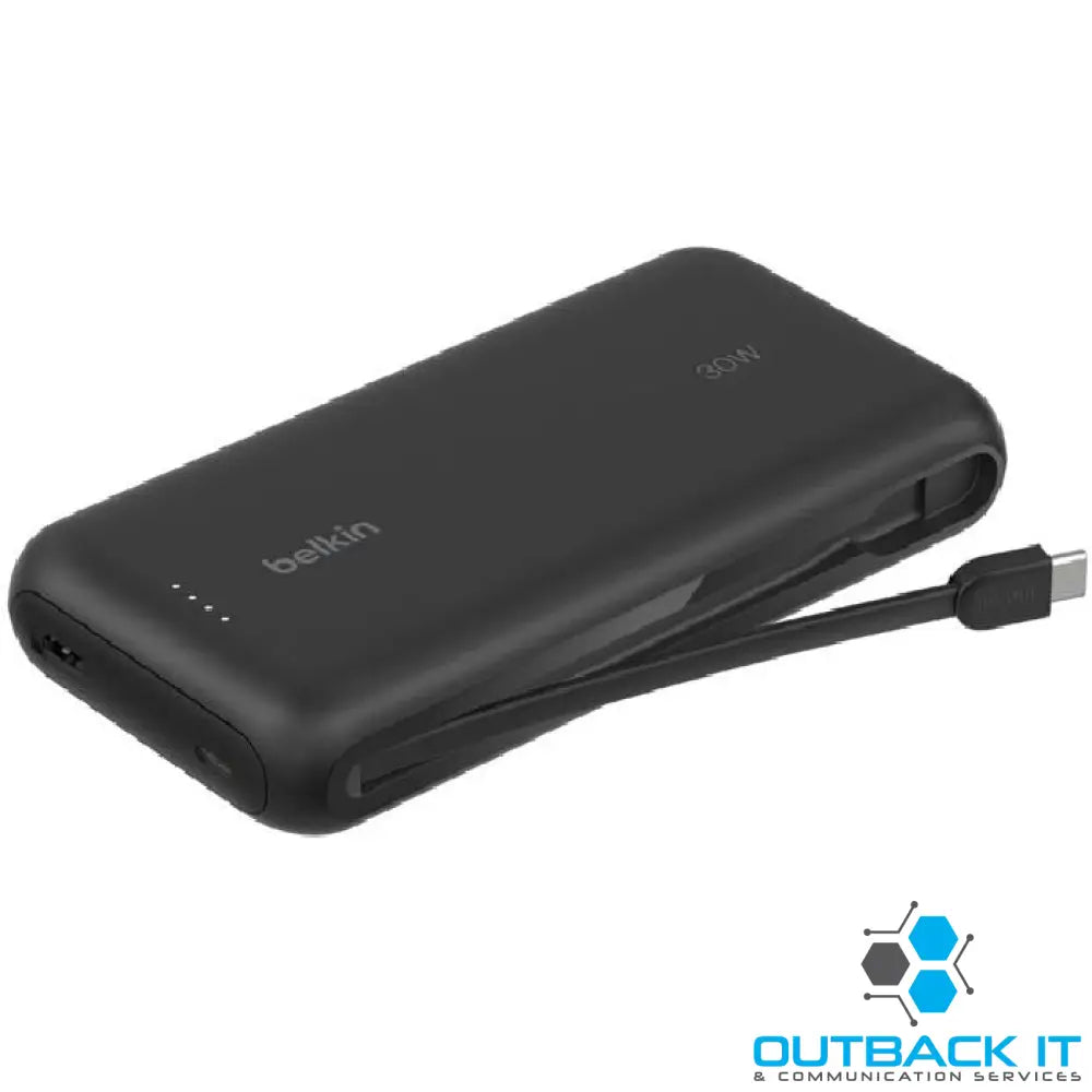 Belkin BoostCharge Power Bank 20K With Integrated Cable - Black(BPB024FQBK),30W 1xUSB-A,2x USB-A,Integrated USB-C cable