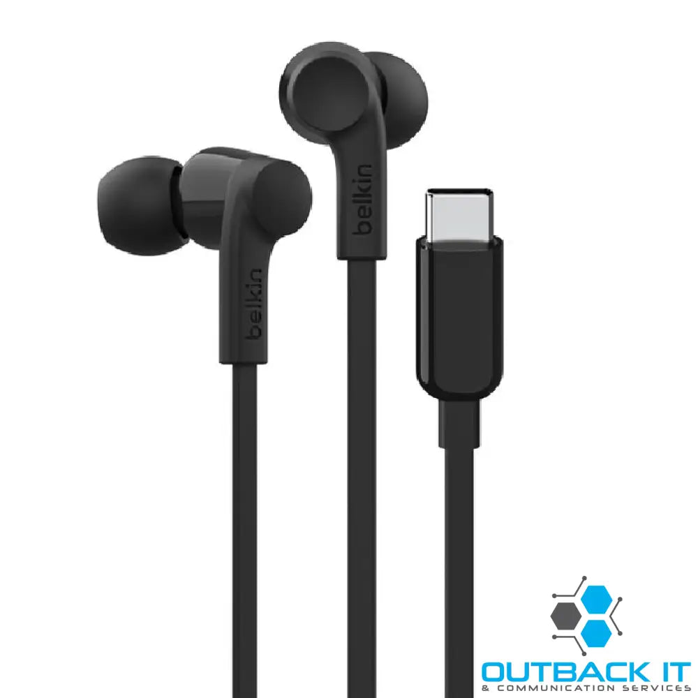 Belkin SoundForm USB-C Wired Earbuds - Black (G3H0002fqBKV2) Adjustable Volume Limiter IPX5-Rated 10mm Drivers