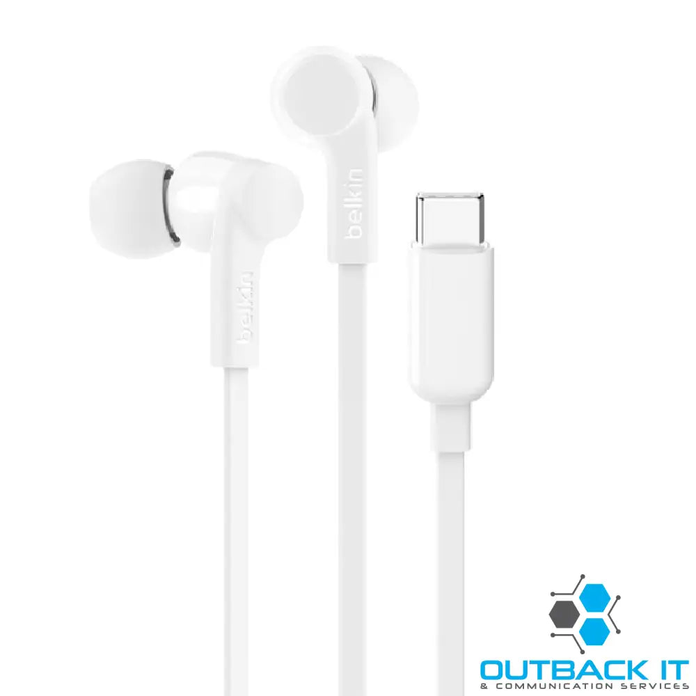 Belkin SoundForm USB-C Wired Earbuds - White (G3H0002FQWHV2) Adjustable Volume Limiter IPX5-Rated 10mm Drivers