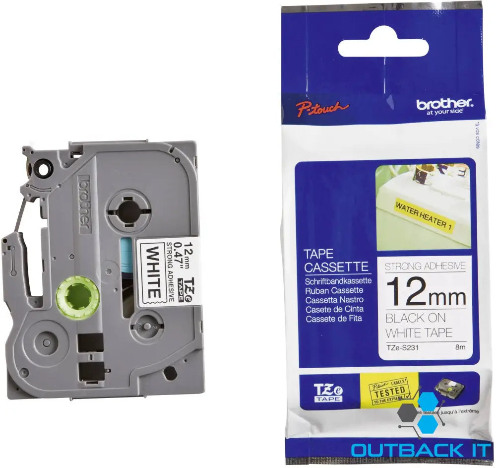 Brother 12mm Black on White Strong Adhesive TZE Tape Brother - LABELLERS
