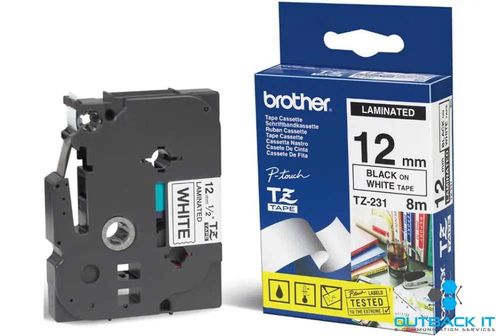 Brother 12mm Black on White TZE Tape Brother - LABELLERS
