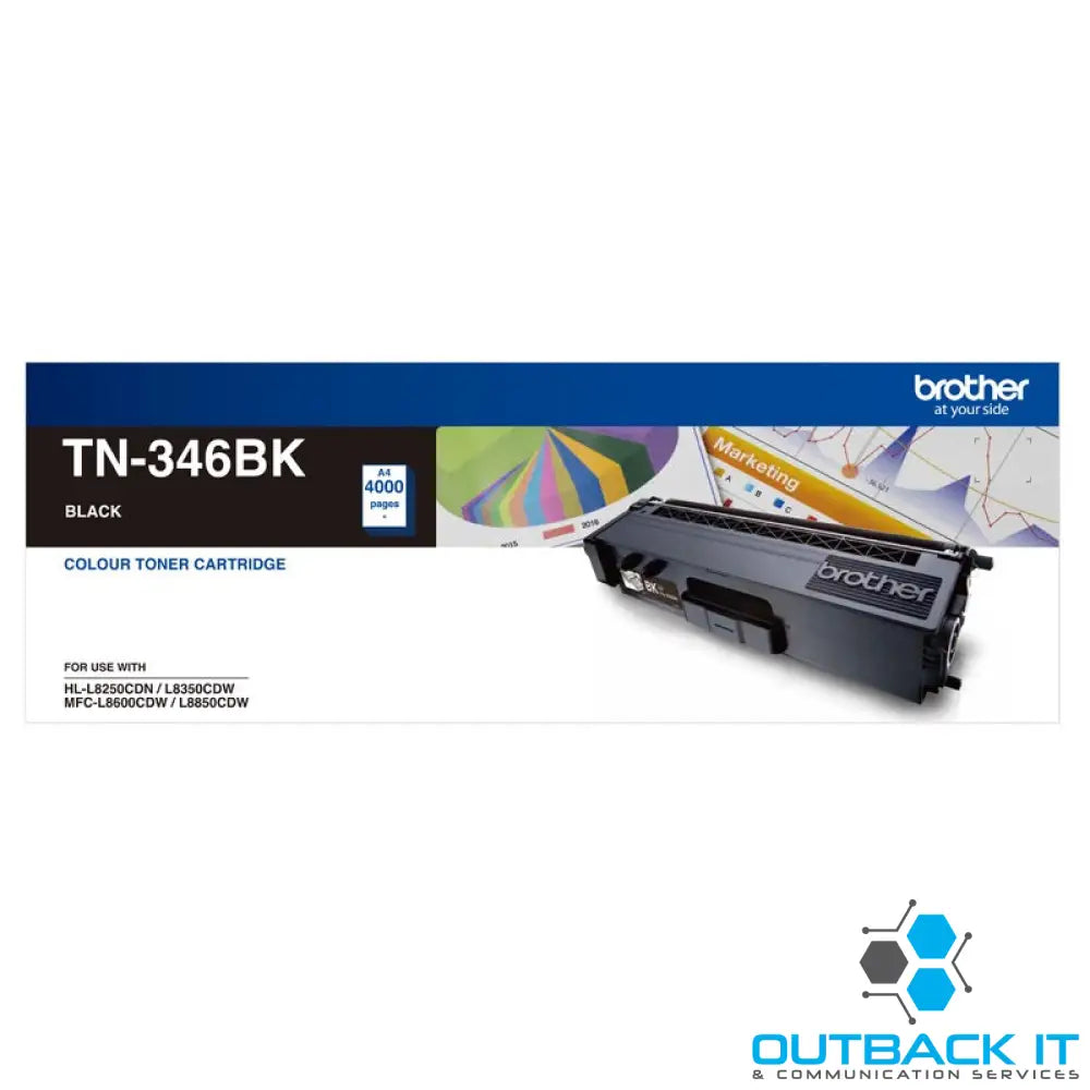 Brother TN-346BK High Yield Black Toner HL-L8250CDN/8350CDW MFC-L8600CDW/L8850CDW - 4000Pages Brother Printer
