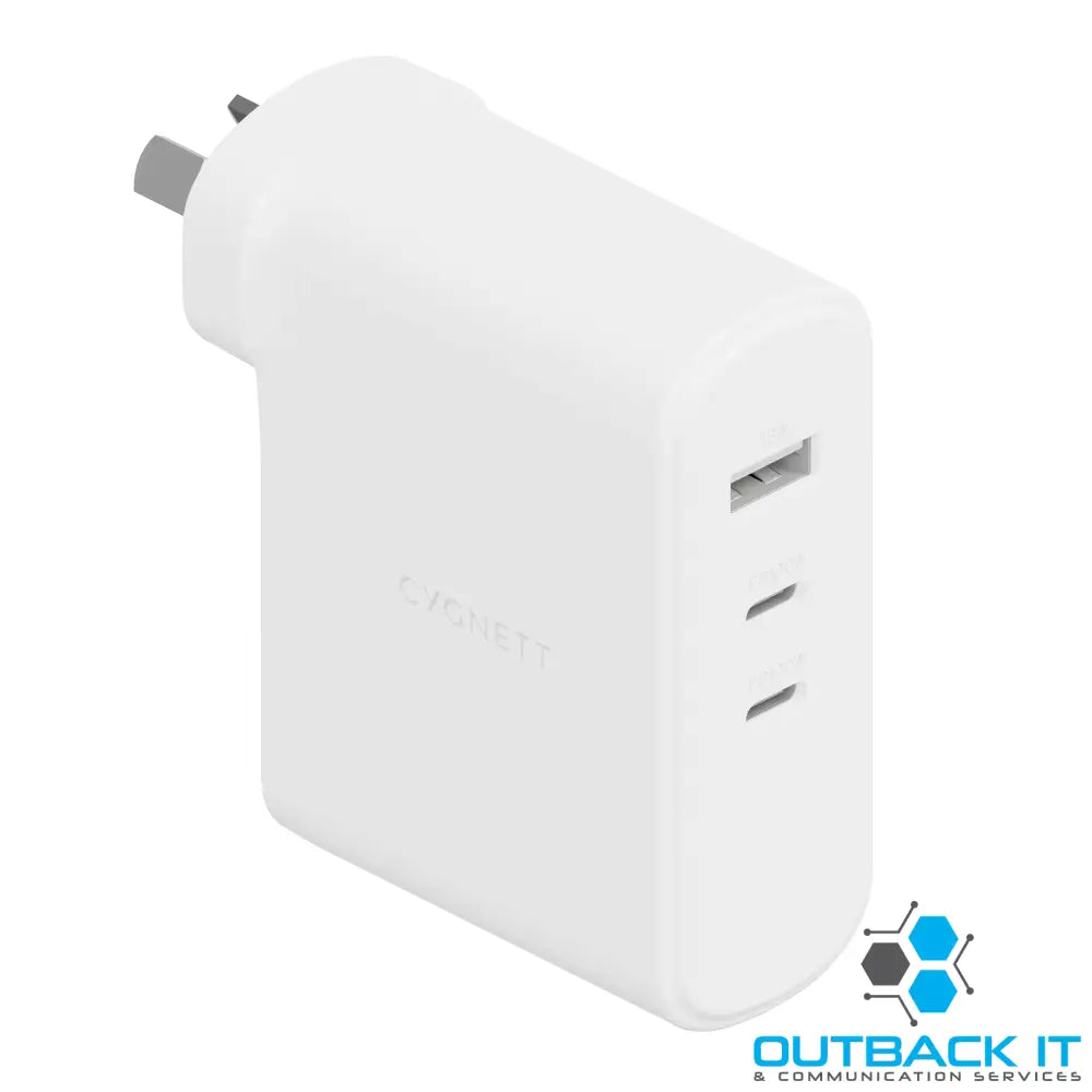 Cygnett PowerMaxx 100W Multiport GaN Wall Charger - White(CY4373PDWCH) 1x USB-A (18W),2x USB-C PD(100W),Chargex 3
