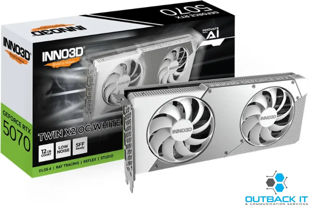 INNO3D nVidia GeForce RTX 5070 TWIN X2 OC White 12GB GDDR7 2512 MHz Boost Clock RAM 28 Gbps 3x DP 1xHDMI 250x116x41mm