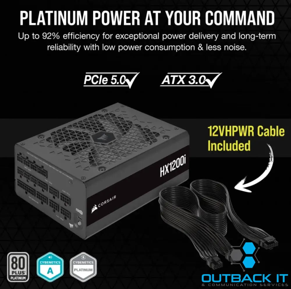 (LS)Corsair HX1200i ATX High Performance Platinum PSU ICUE 2024. PCIe 5.0 ATX 3.1 12VHPWR Cable included. ATX/PS2