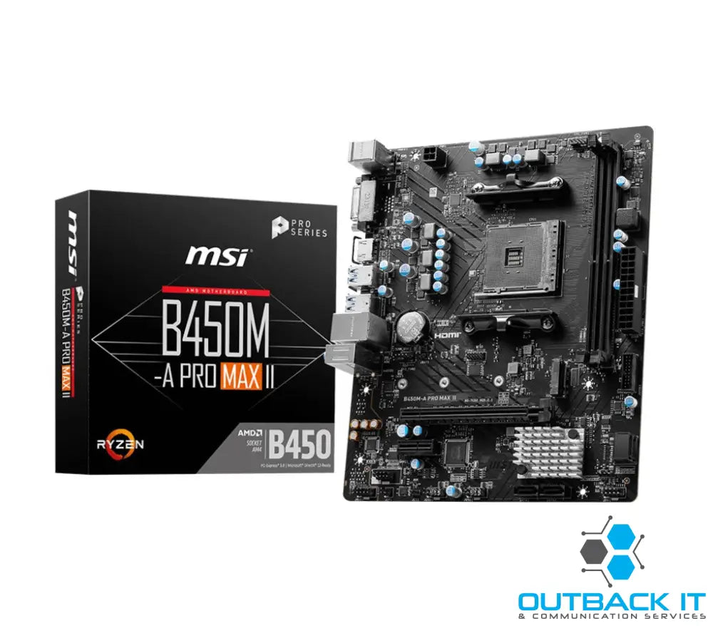 MSI B450M-A PRO MAX II AMD M-ATX Motherboard - AM4 Ryzen 2xDDR4-max64GBCapacity,1xPCIe x16slot 4xSATA 6Gb 6xUSB3.0