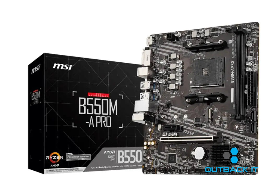 MSI B550M-A PRO Motherboard AMD Ryzen AM4 2xDDR4 support up to 64GB 1xPCIe 4.0/3.0 x16 slot 2xSATA 6Gb 6xUSB3.0