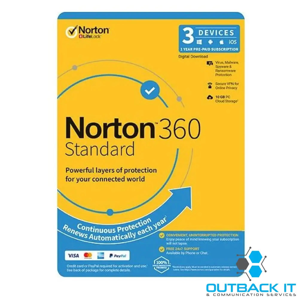 Norton 360 Standard 10GB AU 1 User 3 Devices,12 Months Digital Key via Email (Available on Leader Cloud) Anti-Virus