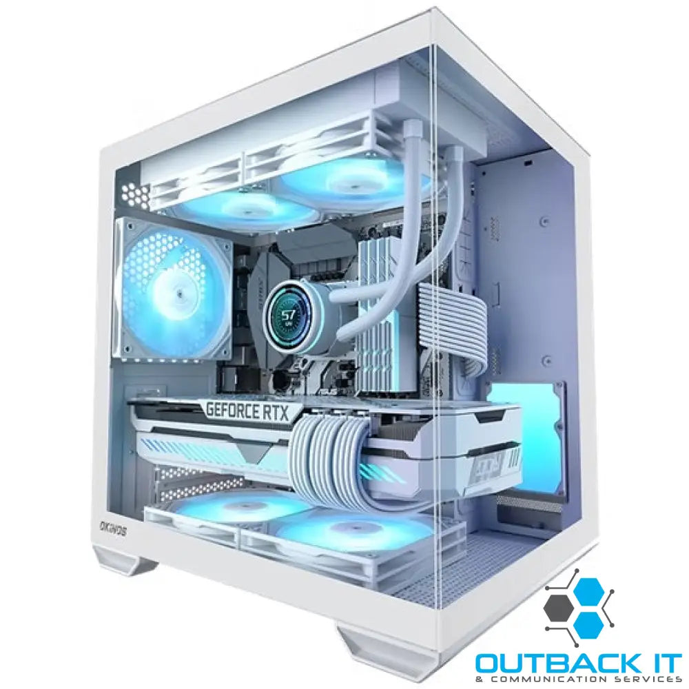 OKINOS Mirage 4 mATX ARGB Case ARGB controller 4x ARGB Fans. Ultimate thermal Steel,2x USB3.0 1x3.2 Gen2 USB-C White