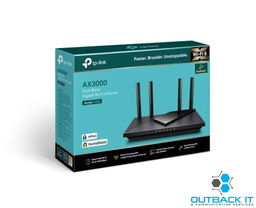 TP-Link Archer AX55 AX3000 Dual Band Gigabit Wi-Fi 6 Router 2402 Mbps 5GHz OFDMA OneMesh 4x High-Gain Antenna Improved