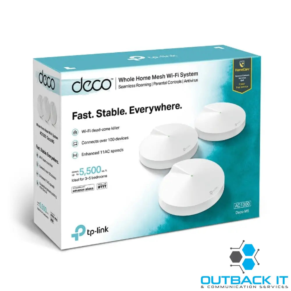 TP-Link Deco M5 (3-Pack) Whole Home Mesh Wi-Fi 1300Mbps System Built-In Antivirus Quality of Service Covers 510sqm