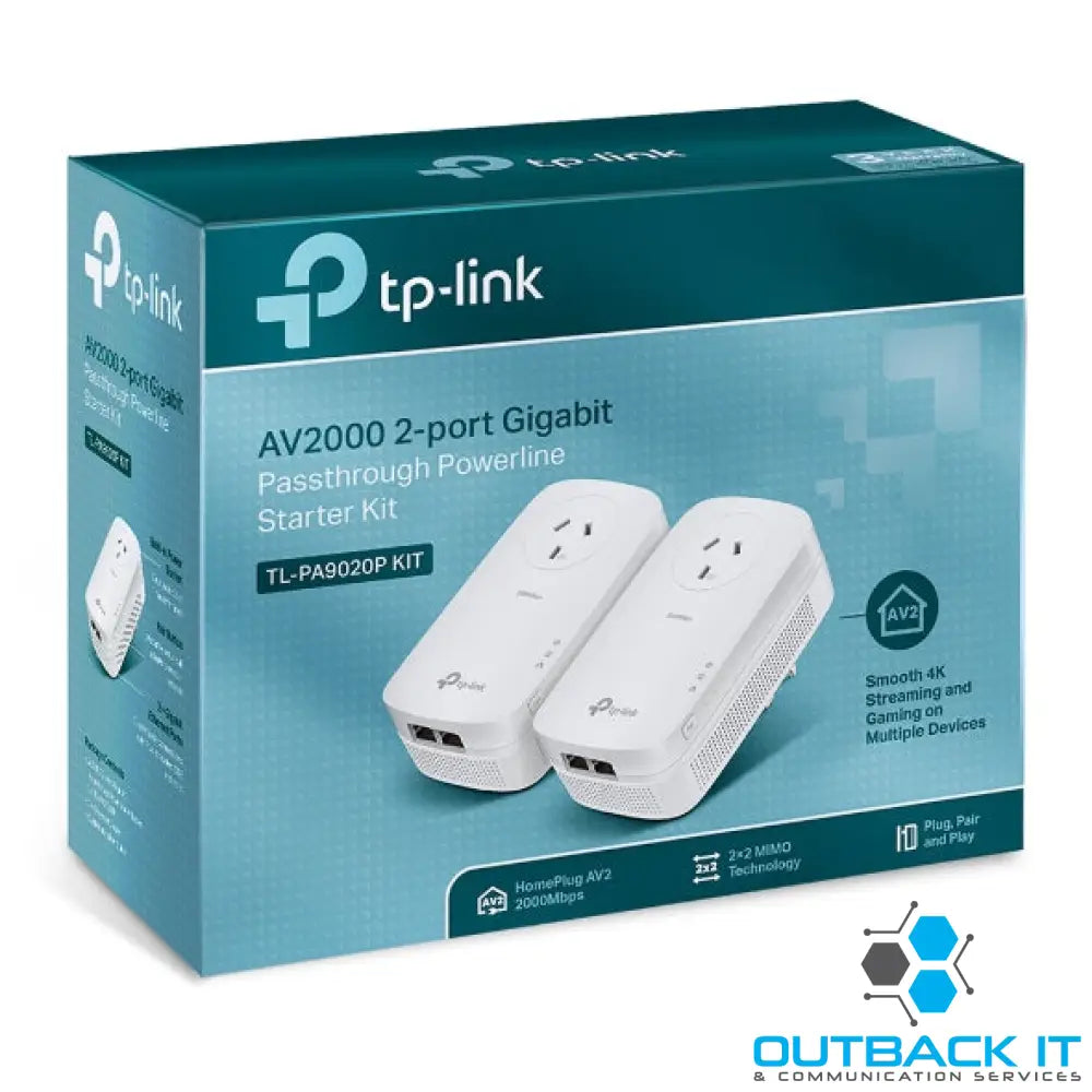 TP-Link TL-PA9020P KIT AV2000 2-Port Gigabit Passthrough Powerline Starter Kit HomePlug AV2 Up To 2000Mbps 2X2 MIMO