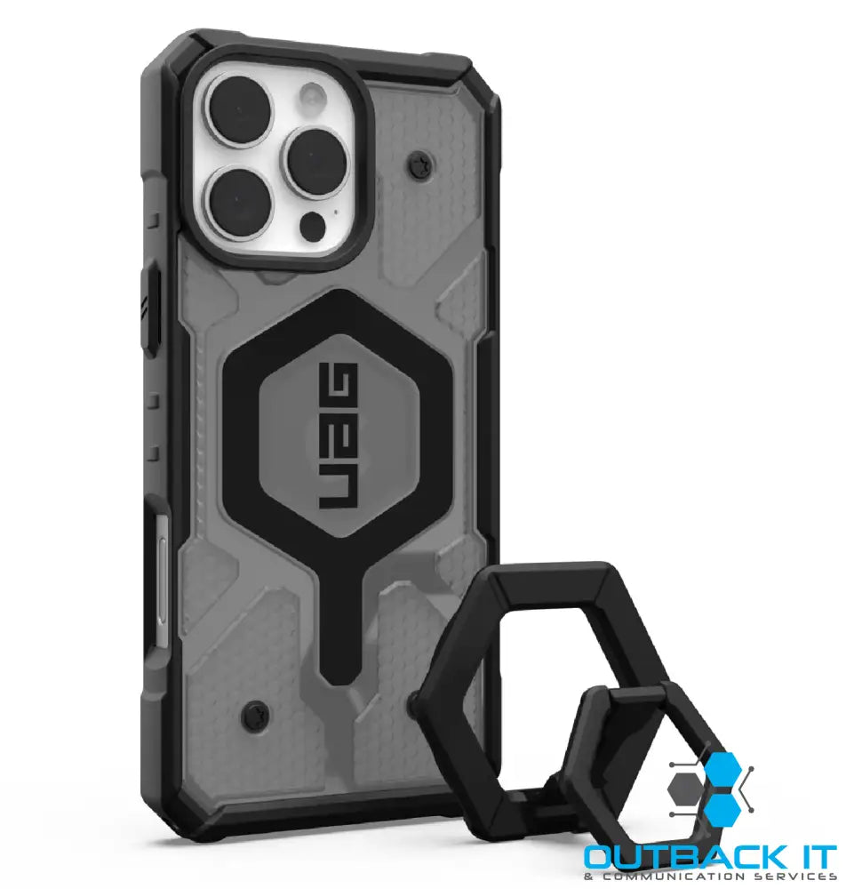 UAG Pathfinder Clear MagSafe Apple iPhone 16 Pro Max (6.9’) Rugged Case + Black Ring Stand- Ash(1144651BV02) 10 Years