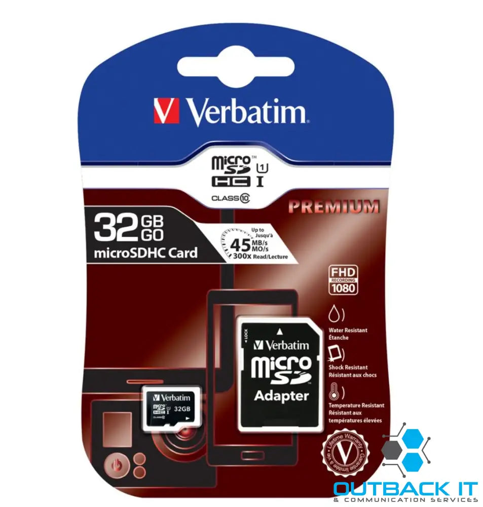 Verbatim 32GB MicroSD SDHC SDXC Class10 UHS-I Memory Card 45MB/s Read 10MB/s Write 300X Read Speed with standard SD