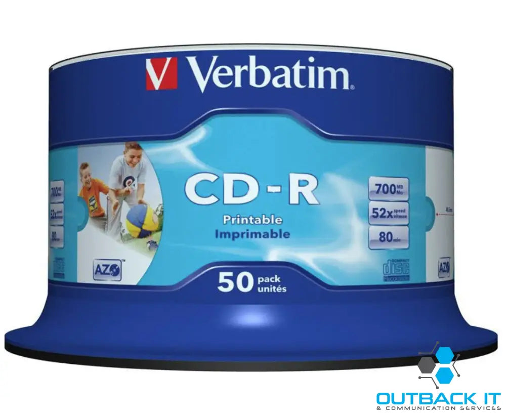 Verbatim CD-R 700MB 50Pk White InkJet 52x Superior ink absorption on high-resolution 5,760 DPI printers CDR/RW Media