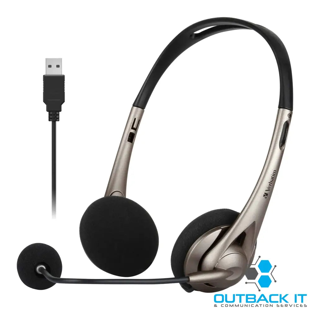 Verbatim Multimedia Headset with Boom Mic Headphone Volume Control USB 3.0 – Grey – School Office Business. Retail Pack