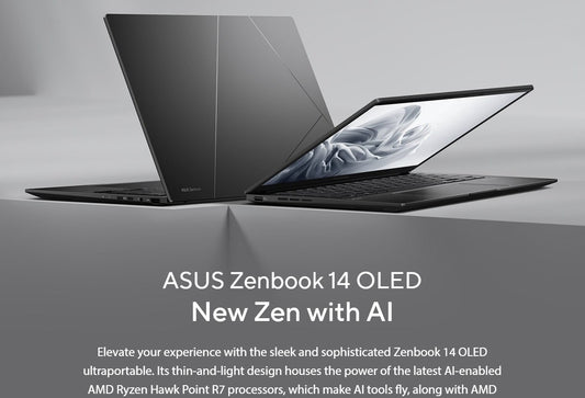 ASUS ZenBook 14'AMD AI R7 3K (2880 x 1800) OLED 16:10 LPDDR5X 32GB USB-C Display PD 1TB PCIE G4 Jade Black Win11 Home 1.2kg Notebook