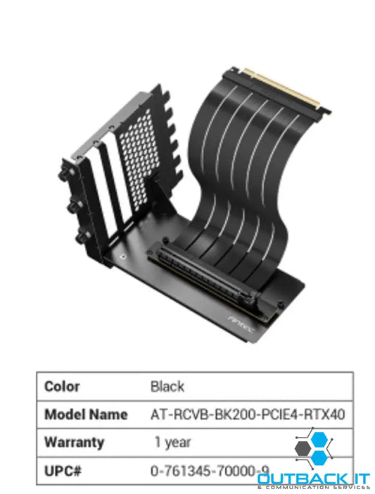 Antec Adjustable Vertical Bracket with 200mm High Performance PCI-E Riser Cable. 4090 5090 7900x. 90xx Black Universal