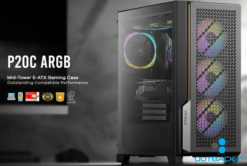 Antec P20C ARGB ATX E-ATX High Airflow USB-C Cable management 4x HDD/SSD 375mm GPU 170mm CPU 3x ARGB PWM 12CM,Fan