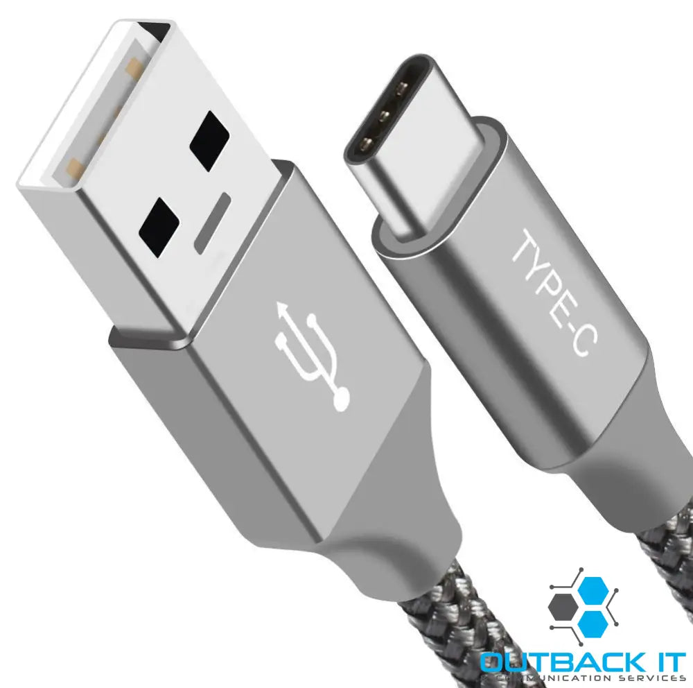 Astrotek 1m USB-A to Type-C Data Sync Charger Cable Silver Strong Braided Heavy Duty Fast Charging for Samsung Galaxy