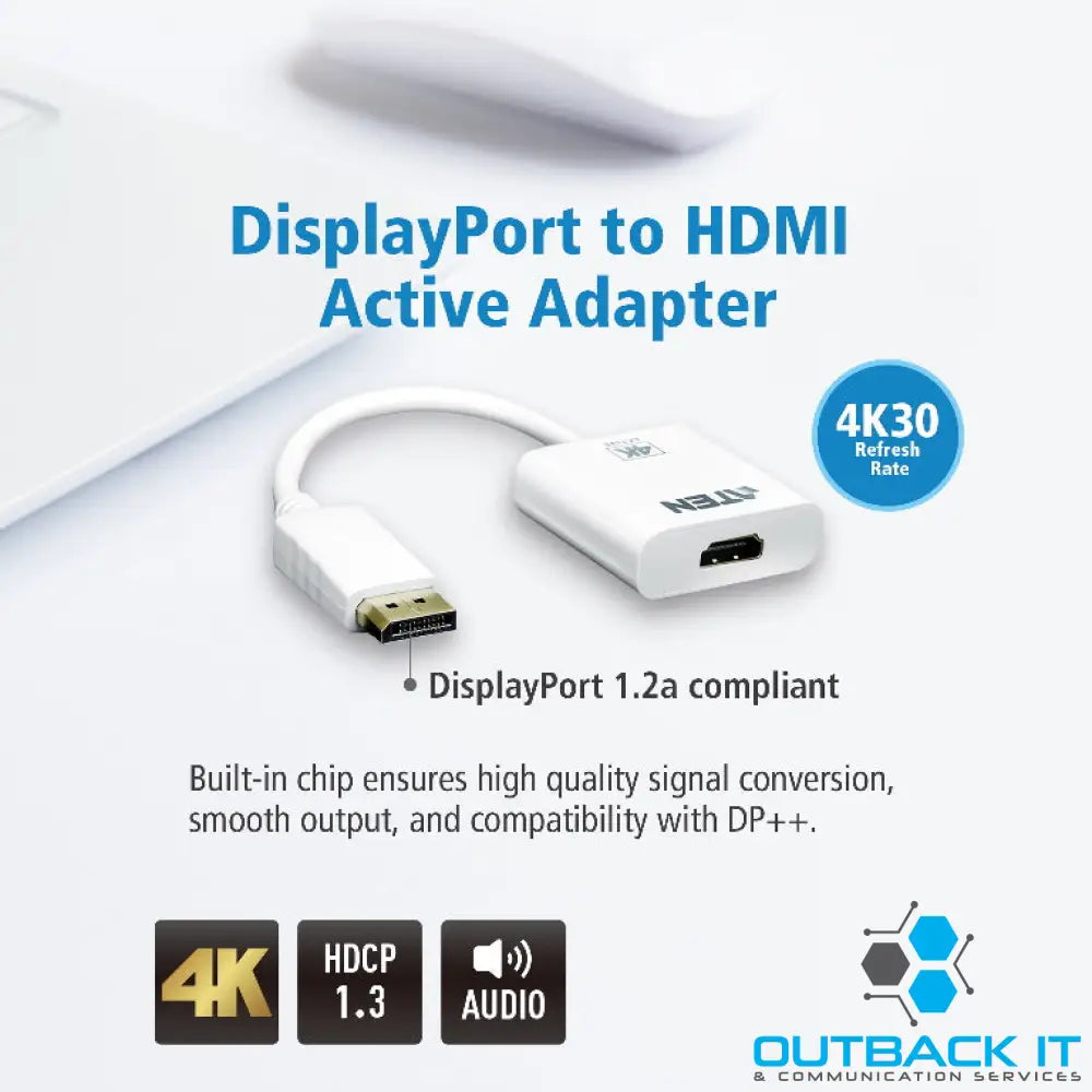 Aten 4K DisplayPort to HDMI Active Adapter Supports VGA SVGA XGA SXGA UXGA 1080p & resolutions up to 4K UHD Supports