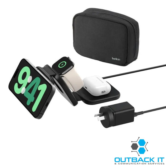 Belkin BoostcCharge Pro 3-in-1 Magnetic Wireless Travel Pad 15W With Qi2 - Black(WIZ024auBK),36W USB-C PSU,1.5m USB-C