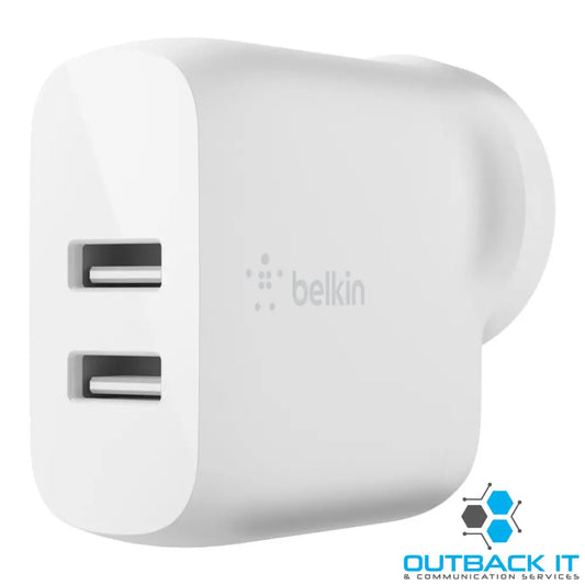 Belkin BoostCharge 24W Dual USB-A Wall Charger - White (WCB002auWH) 2xUSB-A (12W) Dual Port Fast charger Safe &