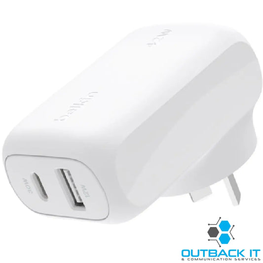 Belkin BoostCharge 42W USB-C PD 3.0 PPS Dual Wall Charger - White (WCB009auWH) 30W USB-C 12W USB-A Dynamic Power,Safe &