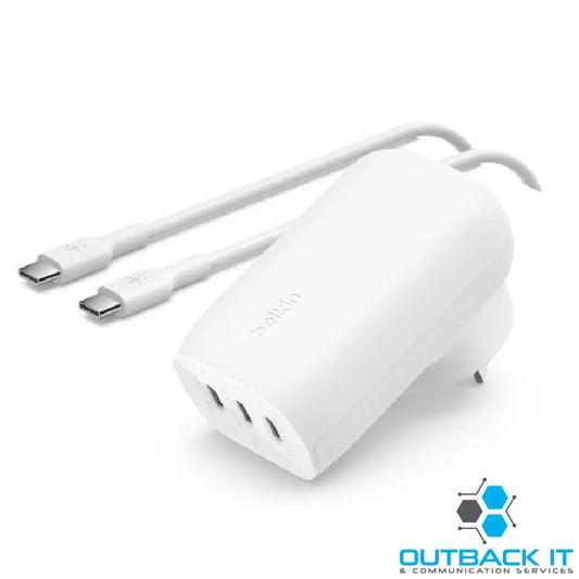 Belkin BoostCharge 67W 3-Port USB-C PPS Wall Charger + USB-C to USB-C Cable – White (WCC002au2MWH-B6) 20W 2-Ports 25W