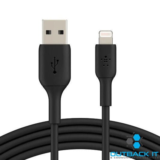 Belkin BoostCharge Braided Lightning to USB-A Cable (2M) - Black (CAA002bt2MBK) 480Mbps 30K + bend Apple