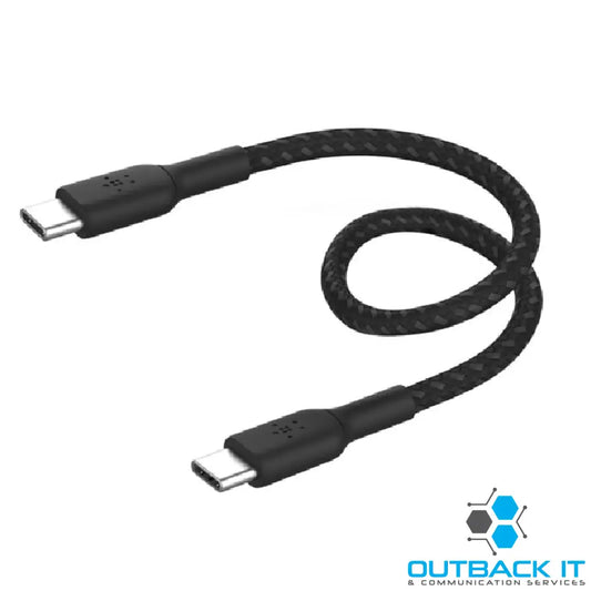 Belkin BoostCharge Braided USB-C to USB-C Cable (0.15M) - Black (CAB004bt0MBK),60W,480Mbps,30K + Bends
