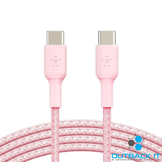 Belkin BoostCharge Braided USB-C to USB-C Cable (1M)- Pink (CAB004bt1MPK) 60W 480Mbps 30k + Bends Samsung Galaxy