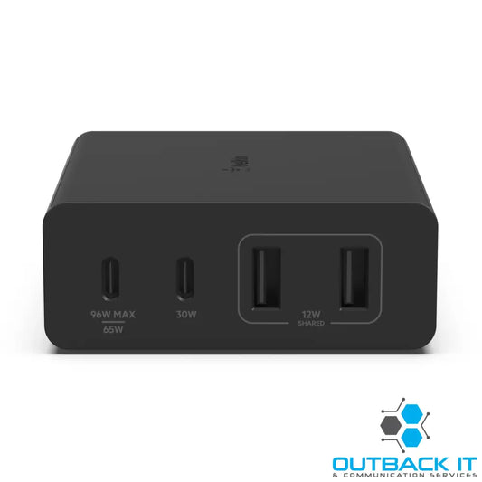 Belkin BoostCharge Pro 108W USB-C (PD 3.0) 4-Port GaN Wall Charger - Black (WCH010auBK) 2xUSB-C 2xUSB-A Compact Laptop