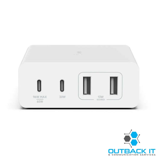 Belkin BoostCharge Pro 108W USB-C (PD 3.0) 4-Port GaN Wall Charger - White (WCH010auWH) 2xUSB-C 2xUSB-A Compact Laptop