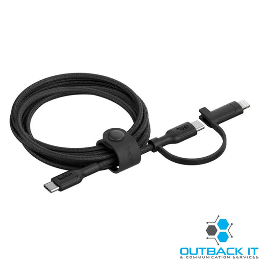 Belkin BoostCharge Pro 2-in-1 Cable With USB-C and Lightning Connector (1.5M) - Black (CAC003fq1.5MBK) 480Mbps
