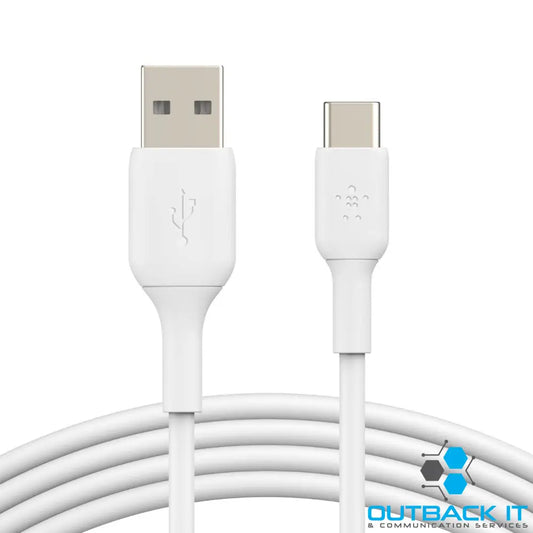 Belkin BoostCharge USB-C to USB-A Cable (2M) - White (CAB001bt2MWH) 15W 480Mbps 25K + Bends Samsung Galaxy,iPad USB-IF