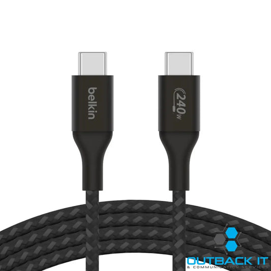 Belkin BoostCharge USB-C to USB-C PD 3.1 Cable (1M) - Black (CAB015bt1Mbk) 240W USB 2.0 30K + Bends Laptop iPad MacBook